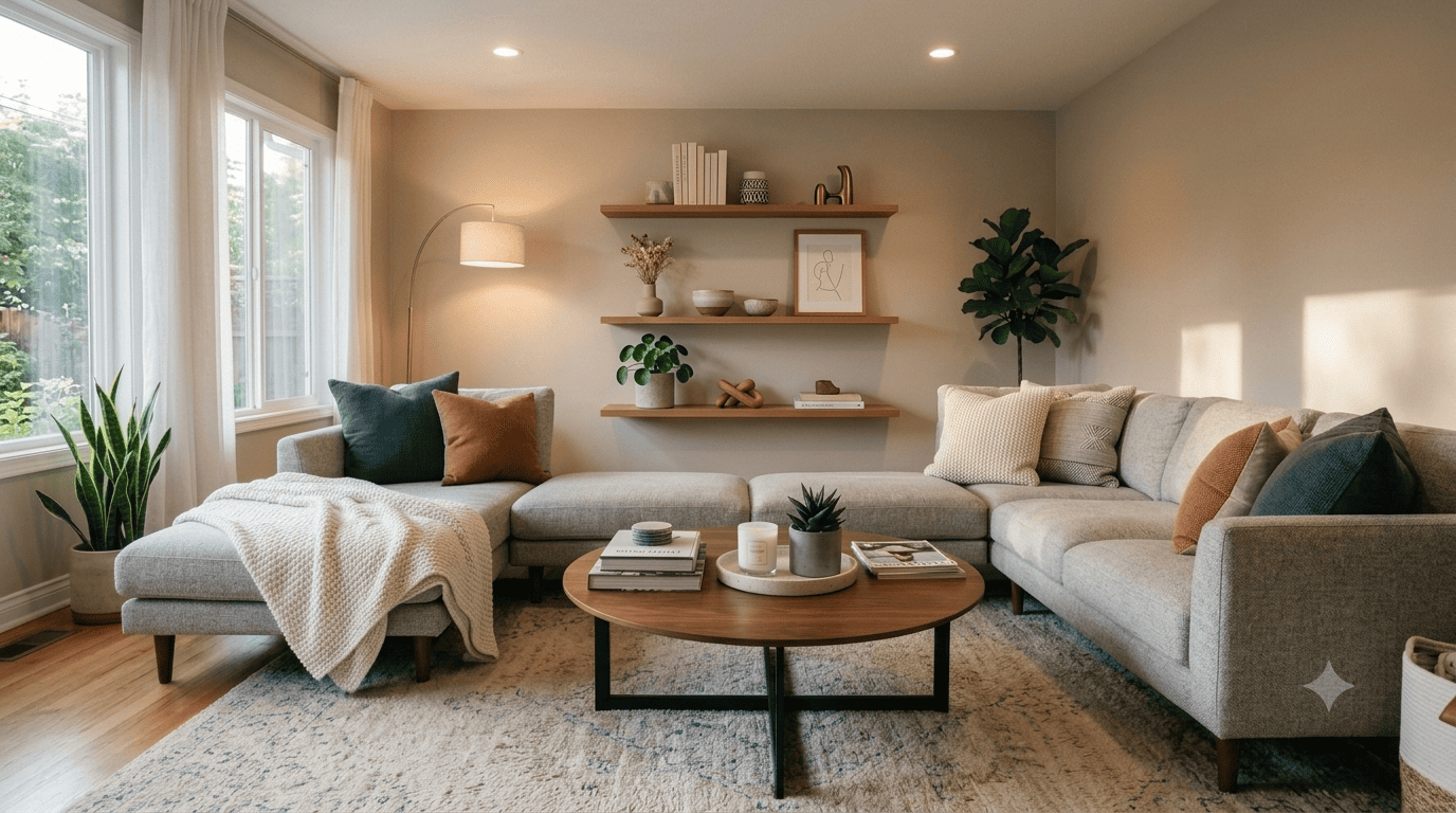 Floating wall shelves used for vertical storage and home organization