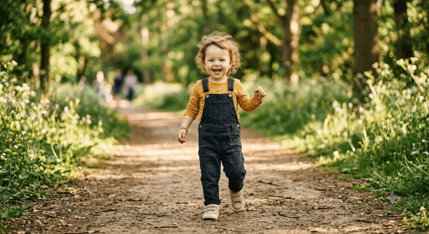 Toddler around one to three years old walking confidently outdoors