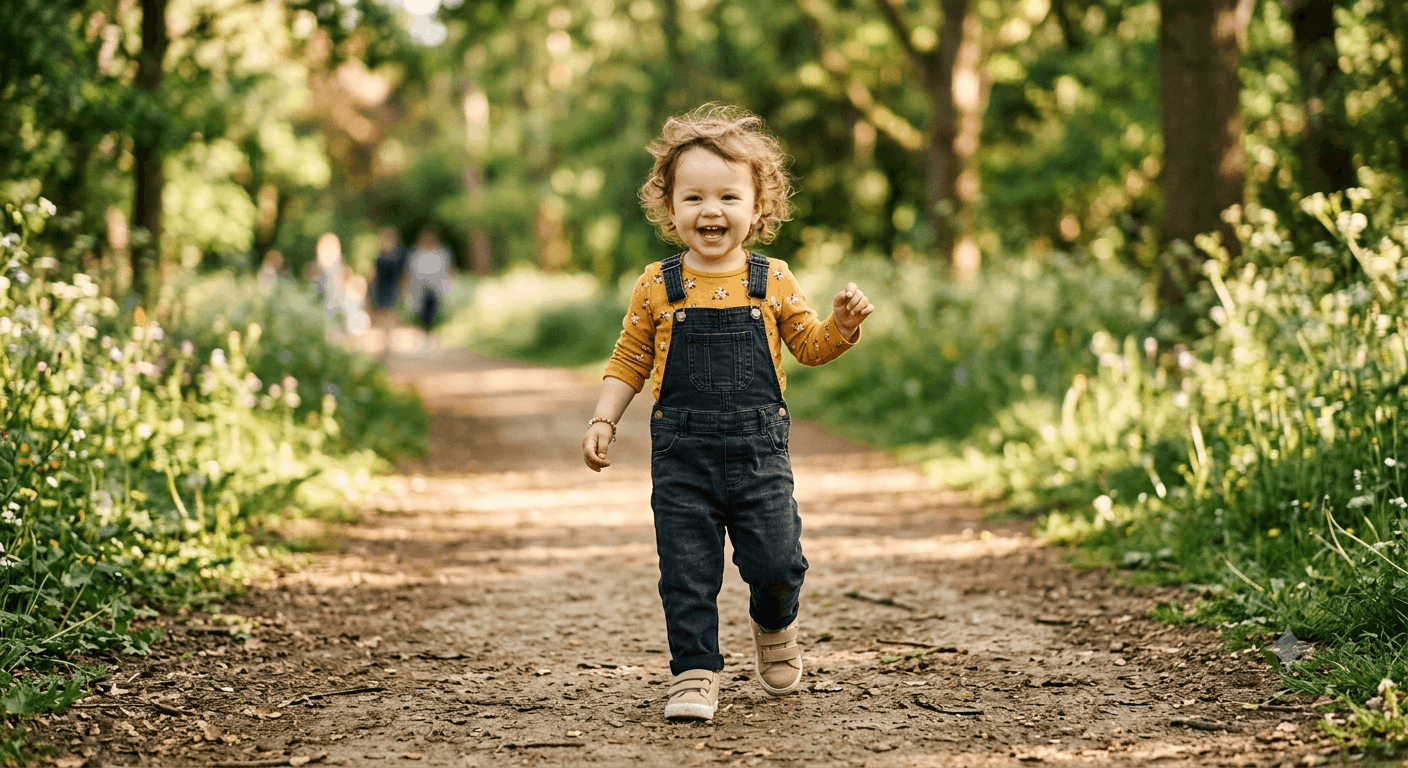 Toddler around one to three years old walking confidently outdoors